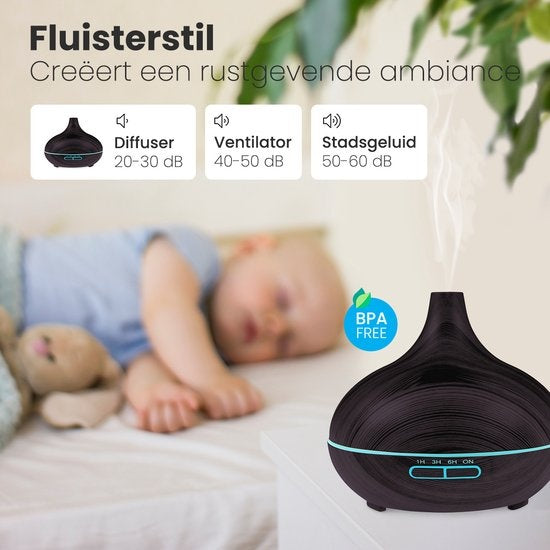Auronic Aroma Diffuser - 300 ml - Luftbefeuchter - 7 LED Farben - Inkl. 2x Ã–l - Dunkelbraun
