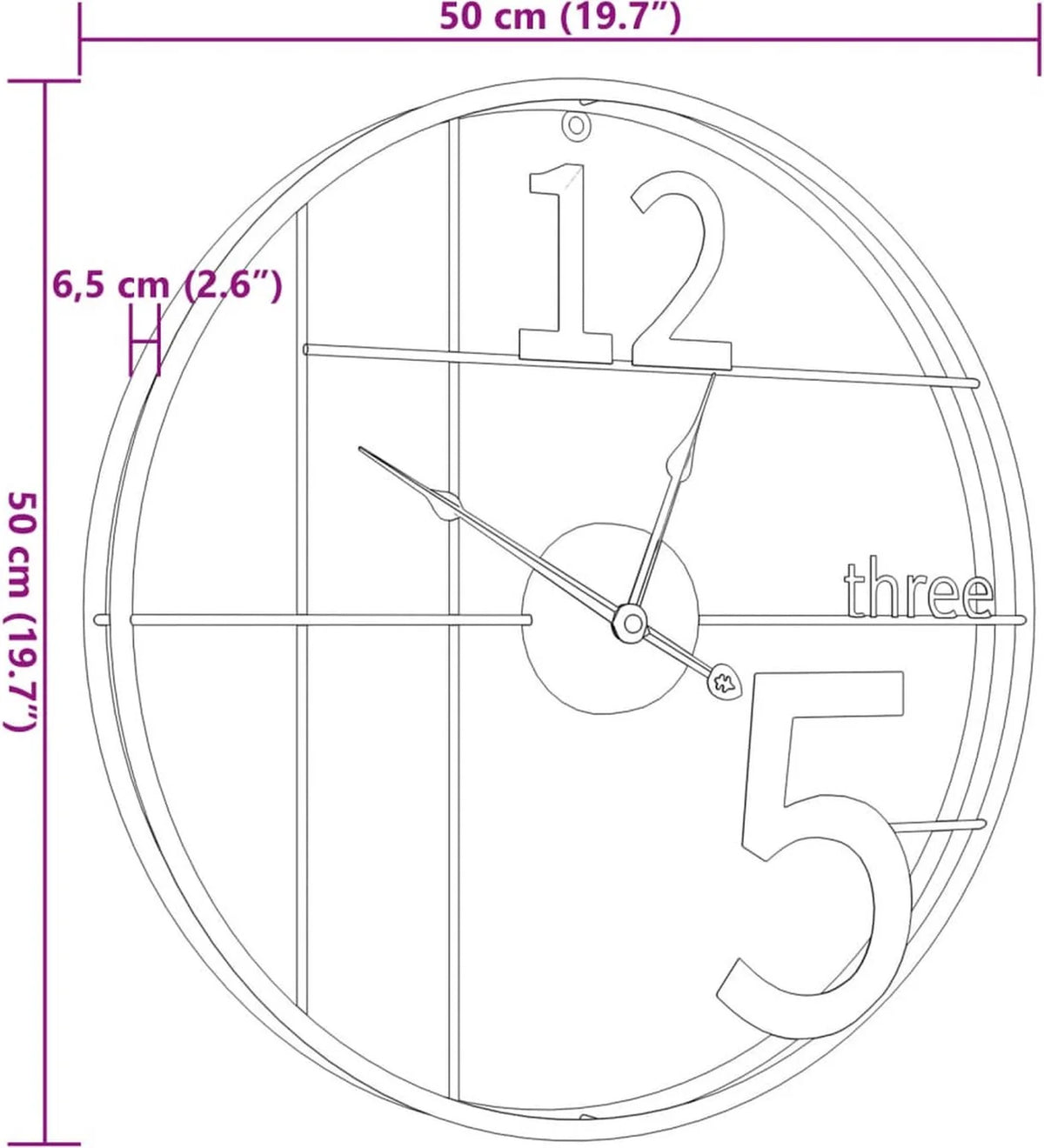 VidaXL Wanduhr Ø 50 cm – Geräuschloses Uhrwerk ohne Ticken – Rustikales Zifferblatt mit Maserung – Schwarz, Eisen