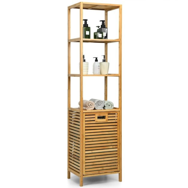 Coast Badezimmerschrank - MIT Wäschekorb - Bambus - 40 x 33 x 160 cm