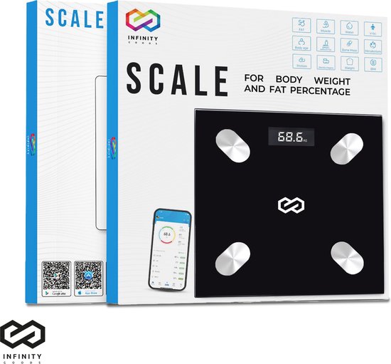 Infinity Goods Digitale Personenwaage mit App - Intelligente Waage mit Körperanalyse - Schwarz