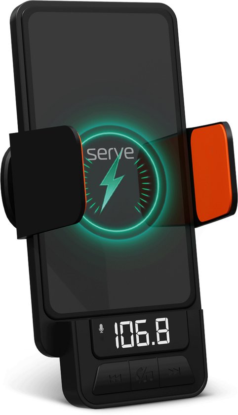 Serve 3in1 Bluetooth FM Transmitter, Telefonhalterung Auto & drahtloses Schnellladegerät 15W - Car Kit für Musik - Telefonhalterungen Autozubehör - berührungsloses Autoladegerät - Lüftungshalterung
