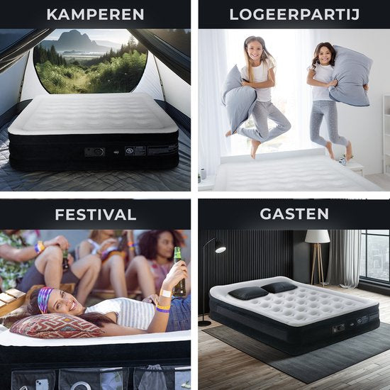 FLOAT VersaVento - 2-Personen-Luftbett mit eingebauter elektrischer Pumpe - < 3 Minuten schnelles Aufblasen - Inklusive 2 Klettverschlusstaschen, Tragetasche und Reparaturset - 152 x 203 x 52 cm - Selbstaufblasend - Zwei Personen - Queen