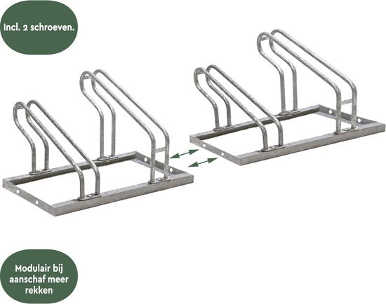 BRASQ Fahrradträger für 2 Fahrräder - Fahrradständer - Fahrradträger - Fahrradträger für Boden Inklusive Befestigungsmaterial - Silber