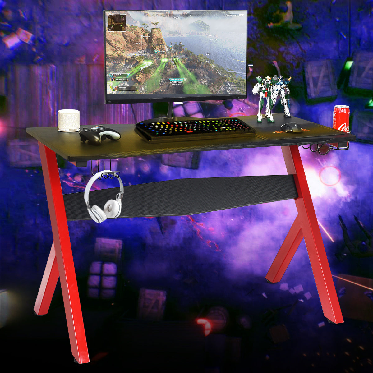 Coast GamingTable Computertisch Gaming-Schreibtisch mit Tasse und Kopfhörerhalter und Mauspad für Heimbüro Spielzimmer