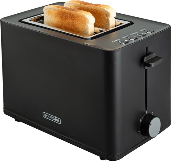 Bourgini Toasti Toaster - Toaster mit Toasti-Clips - Schwarz- Extra breiter Schlitz, geeignet für 2 getoastete Sandwiches - Einstellbare Bräunungsstufe und Auftaufunktion