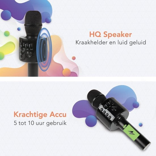 LifeGoods Karaoke-Mikrofon - Bluetooth - Drahtlos - mit Lautsprecher - Schwarz
