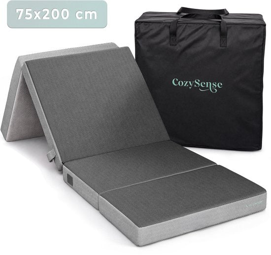 CozySense® Faltmatratze 75 x 200 cm – Gästebettmatratze – Faltmatratze – Atmungsaktiv – Abnehmbarer Bezug & Tragetasche – 10 cm dick – mittlere Härte