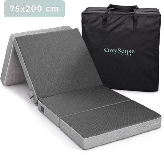 CozySense® Faltmatratze 75 x 200 cm – Gästebettmatratze – Faltmatratze – Atmungsaktiv – Abnehmbarer Bezug & Tragetasche – 10 cm dick – mittlere Härte