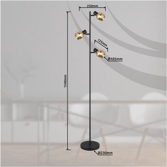 Stehleuchte TOKKI Glas 154.0cm Matt schwarz | geräuchert E14 3-Licht