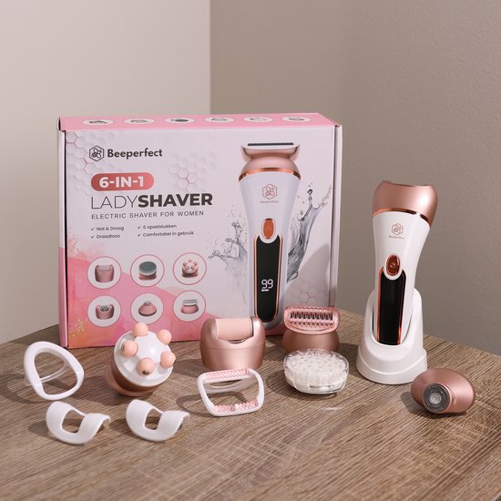 Beeperfect® - 6 in 1 Ladyshaver - zum epilieren/ rasieren/ trimmen - Wiederaufladbar - Wasserdicht - Weiß/Rosa