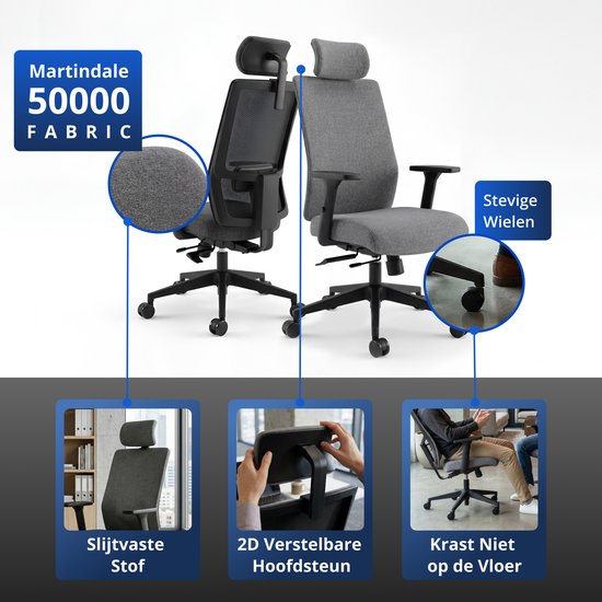 Backerz Ergonomischer Bürostuhl – Bürostühle für Erwachsene bis 160 kg – Stoff-Bürostuhl – NEN-EN1335