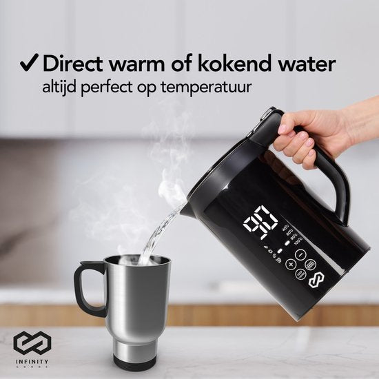Infinity Goods Wasserkocher mit Temperaturregelung - Heizfunktion - Temperaturregelung - 1.5L - Schwarz