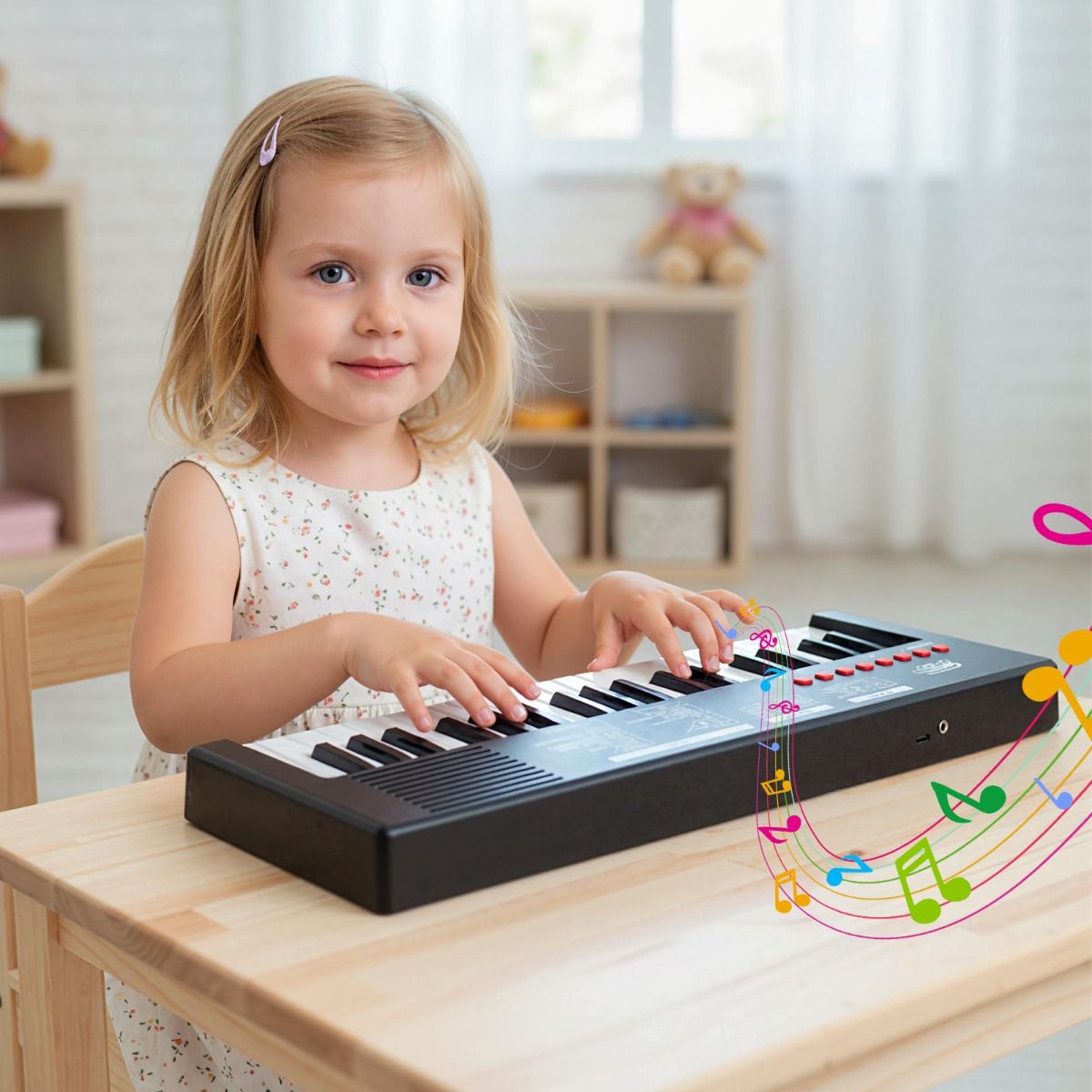 Coast Kinderkeyboard – 37 Tasten – 8 Rhythmen – mit Mikrofon – schwarz