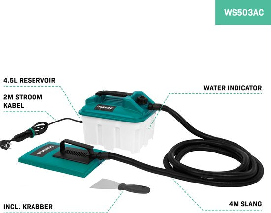VONROC Tapetendampfer - 2300W - 4.5L - 4m Schlauch - Inkl. Abstreifer - Mit großer und kleiner Dampfplatte