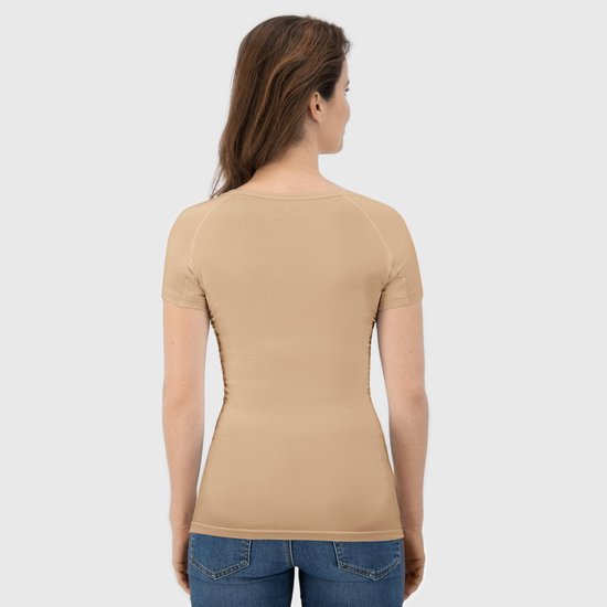 Anti Sweat Shirt - Fibershirts® - eingenähte Achselpads - Unterhemd - beige - Rundhalsausschnitt - Damen - Größe XL