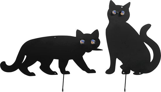 Maximex Vogelscheuchen-Set für Katzen, 2er-Set, vertreibt unerwünschte Gäste aus dem Garten, aus schwarz lackiertem Metall, mit funkelnden Kugeln, Maße (B x H): 37 x 24 cm