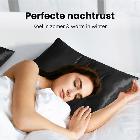 Satin Kopfkissenbezug - 50x70 - Inkl. Haube und Schlafmaske - Schwarz - Satin - Seide - Schönheit - Seide - Weich - Satin - Nussbaumseide