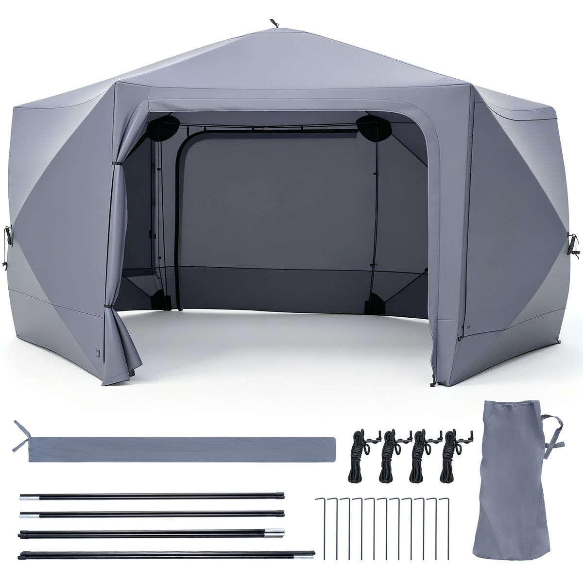 Coast Pop-up-Gartenpavillon – sechseckig – mit 6 Seitenwänden und Moskitonetzen – grau 427 x 427 cm