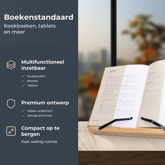 Castagnola Verstellbarer Buchständer - Buchständer mit 5 Ständern - Buchständer Bambus - Tablet-Halter - Kochbücher und Lesebücher