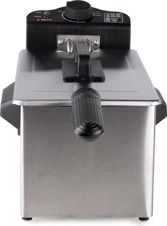 alpina Friteuse - Bratpfanne - 3 Liter - 2000 Watt - Edelstahl - Mit Thermostatknopf