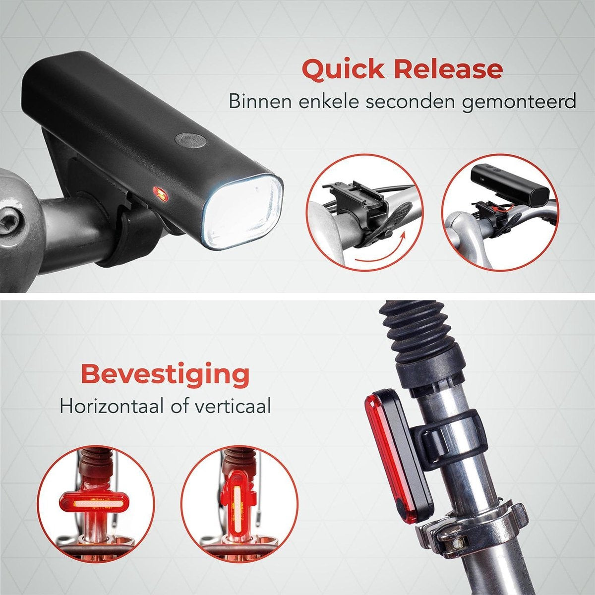 LifeGoods LED-Fahrradlicht-Set - Vorder- und Rücklicht - USB wiederaufladbar - Schwarz