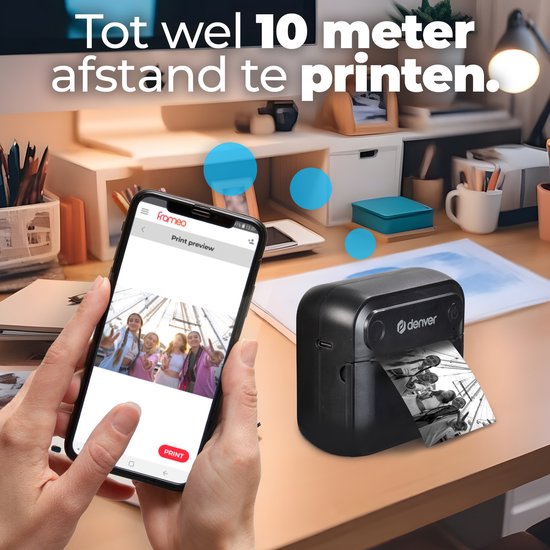 Denver Mini-Taschendrucker - Aufkleberdrucker - Bluetooth - Thermopapier - Schwarz