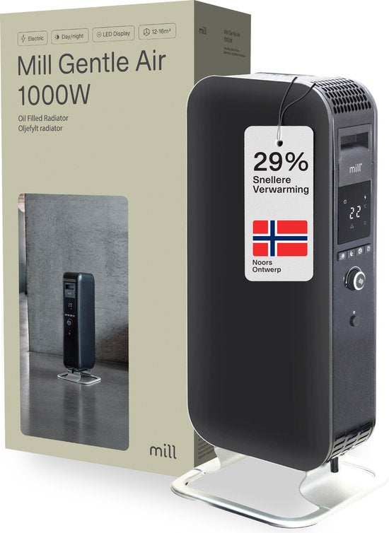 Mill AB-H1000DN BLACK – Design-Ölradiator – 1000 Watt – trocknet die Luft nicht aus – leise – schwarz – 5 Jahre Garantie