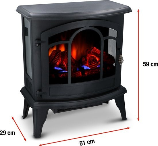 Alpina Electric Vicenza - Atmosphärischer Kamin - Fernbedienung und Timer - LED Flammen - 2000W - Schwarz - Mit Heizung