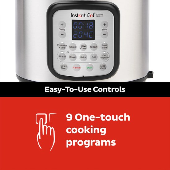 Instant Pot Duo Crisp 7,6 l Multikocher + Heißluftfritteuse – 11-in-1-Schnellkochtopf – Slow Cooker – Sous-vide – Heißluftfrittieren – Zwei-Deckel-System – Bis zu 8 Portionen