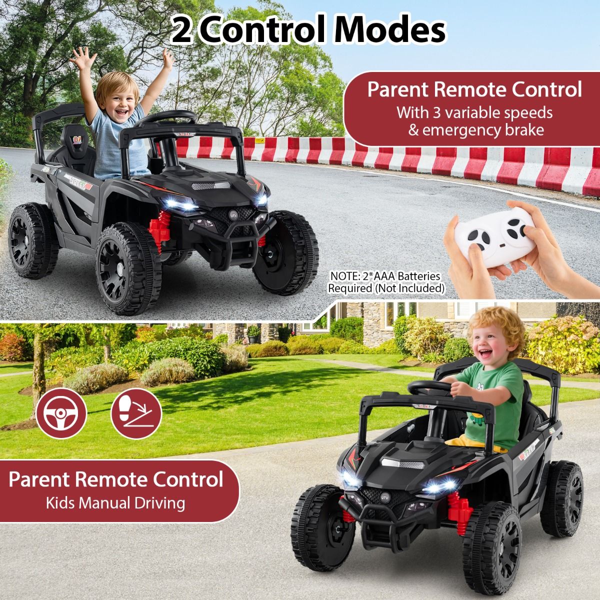 Coast Elektro-Kinderauto – 12-V-Akku – Fernbedienung – schwarzes UTV – geeignet ab 3 Jahren