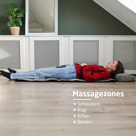 BREND - Elektrische Massagematratze und Kissen - BR-2230 - 5 Vibrationsmodi - 3 Intensitäten - 170 x 55 CM - Grau