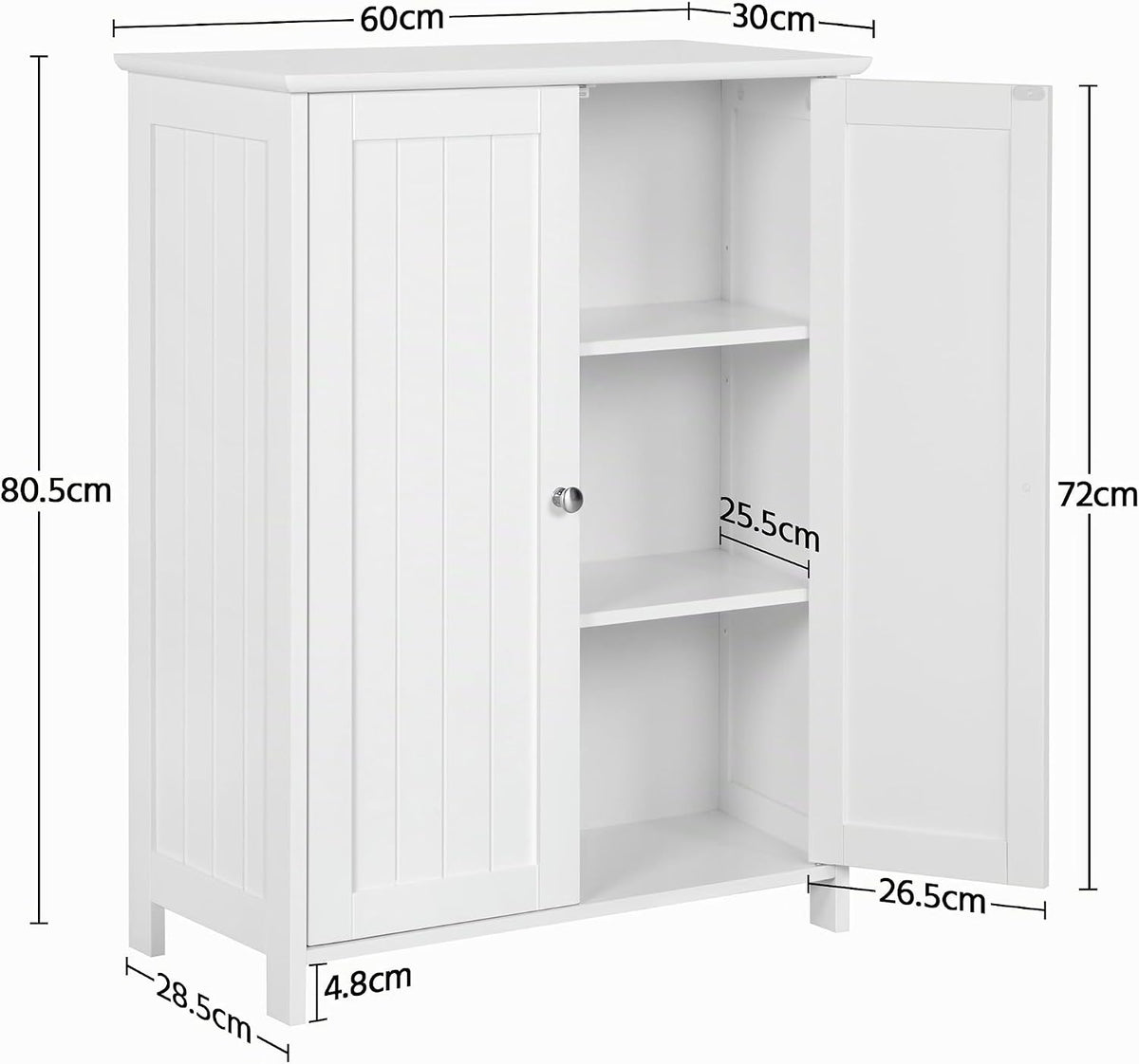 Yaheetech Badezimmerschrank mit 2 Türen und verstellbaren Einlegeböden – 60 x 30 x 80,5 cm – Weiß