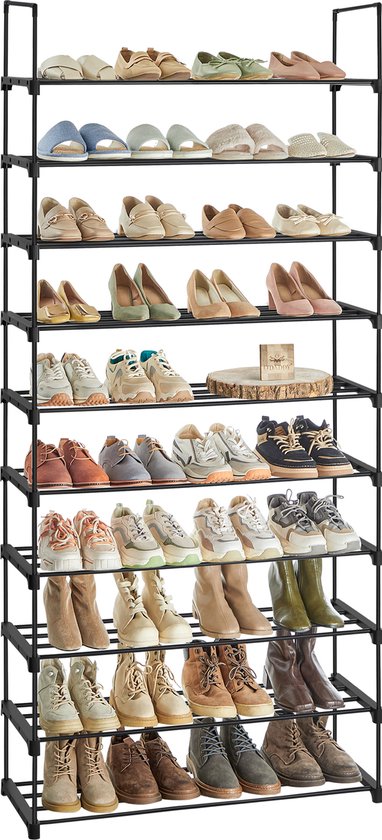 O'DADDY® Schuhregal 10 Lagen - Schuhaufbewahrungssystem - Schuhschrank - Schuhregal - Schuhschrank - Schuhaufbewahrungsregal für 35 bis 40 Paar Schuhe - Schwarzes Metall