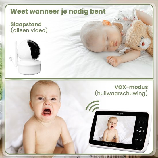 Saaf Babyphone - Inkl. Kamera und Monitor - Steuerbar/neigbar - Sprechfunktion - 5" Bildschirm