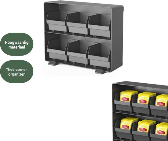 BRASQ Tee-Organizer Schwarz TB100 – Teedose mit 6 Fächern – Küchenorganizer – Teedose – Teebeutelhalter – Platzsparendes Aufbewahrungssystem