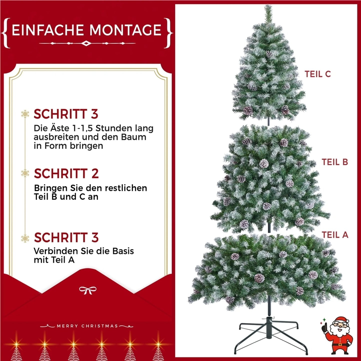 Yaheetech Künstlicher Weihnachtsbaum verschneit - 183 cm - mit 920 Zweigen und natürlichen Tannenzapfen und klappbarem Metallständer - für drinnen und draußen - grünes PVC und Metall - 106 x 106 x 183 cm