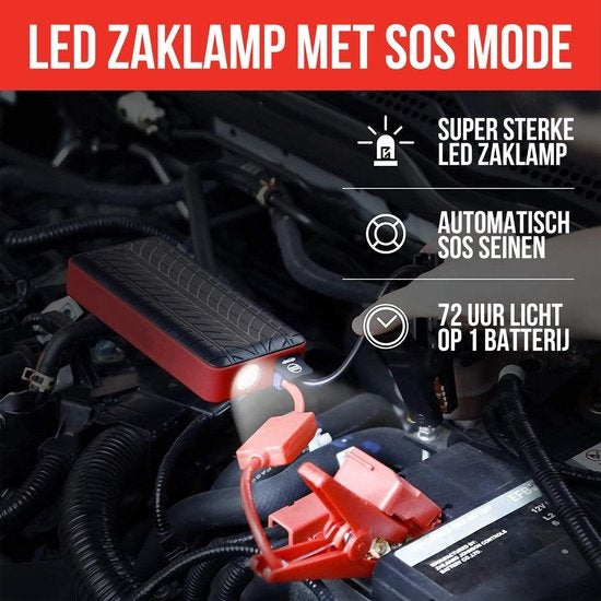 Strex - Starthilfe fürs Auto - 12V - 1000A / 18.000 mAh - 4-in-1 Starthilfe mit Powerbank - LED-Taschenlampe - SOS-Notleuchte - Rot