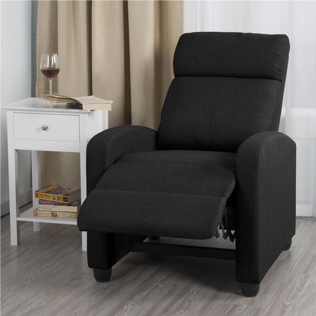 Yaheetech Relaxsessel mit Liegefunktion – TV-Sessel – Leinenoptik – Schwarz – 67 x 85 x 99,5 cm