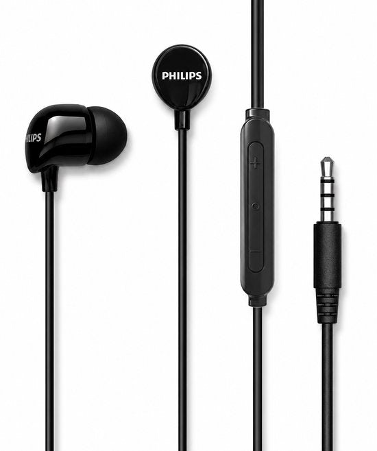 Philips In-Ear-Kopfhörer TAE1156BK – Clear Sound – mit Kabel – Fernbedienung mit Mikrofon – 3,5-mm-Klinkenstecker – Schwarz
