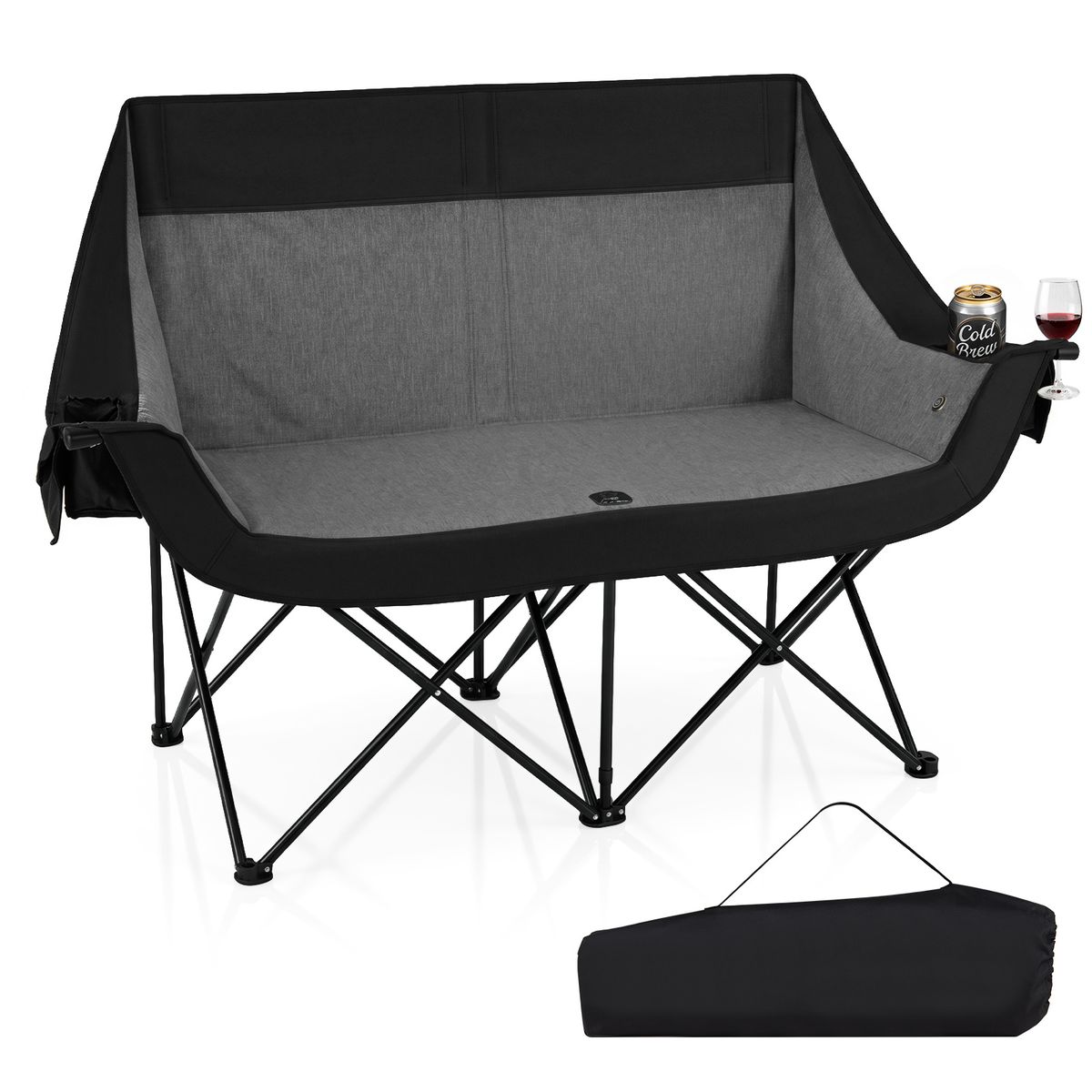 Coast Klappbarer Doppel-Campingstuhl – Beheizt – 3 Heizstufen – Schwarz