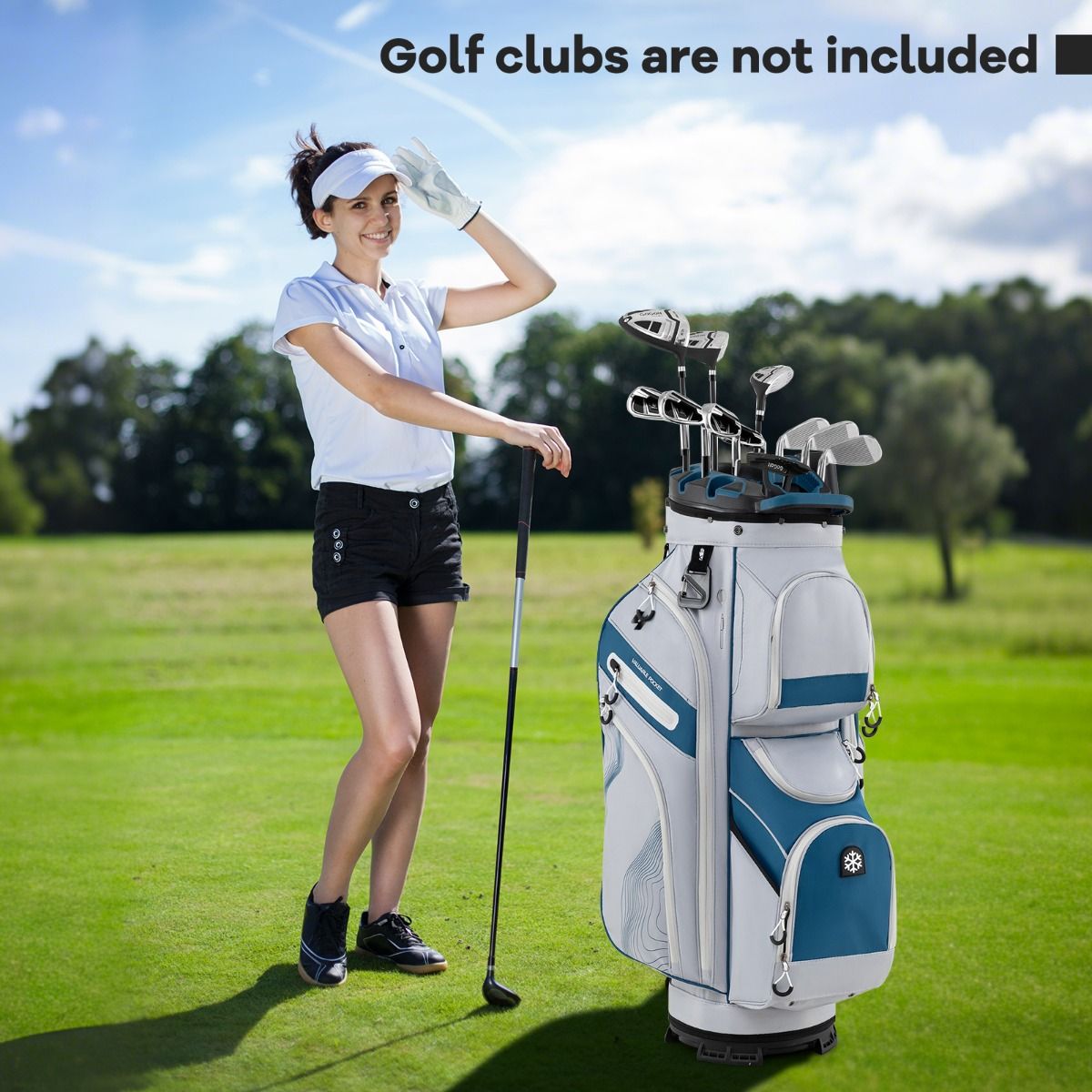 Coast Golf Bag mit 14 Fächern, 11 Taschen, Trageriemen und Regenschutz - leichte Golf Cart Bag - 34x24x90,5 cm - Marineblau