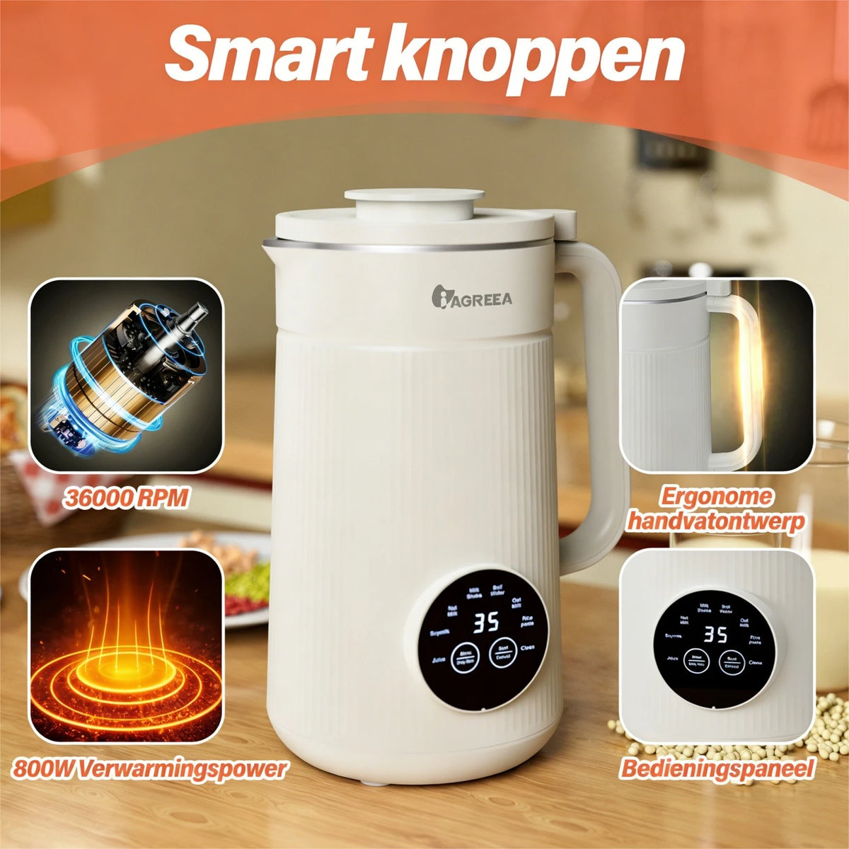 Iagreea Nussmilchbereiter 8-in-1 1000 ml – Soja- und Hafermilchbereiter mit Heizfunktion – Weiß
