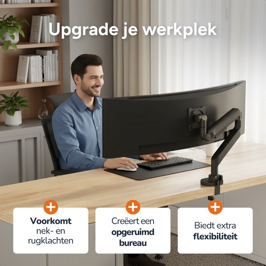 Skoov Monitorarm mit Gasfeder - Für 13 bis 57 Zoll - 27KG Tragfähigkeit - Breitbildschirm - Halterung für 1 Bildschirm - Monitor - Ständer - Halterung - Extra stabil - Schwarz