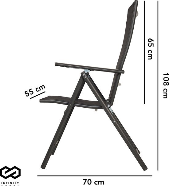 Infinity Goods Tuinstoel - 4 Stuks - 7 Verstelbare Standen - Inklapbaar - Tuin of Balkon - Weerbestendig - Textileen - Zwart