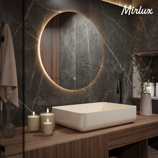 Mirlux Badezimmerspiegel mit LED-Beleuchtung & Heizung - Wandspiegel rund - Anti-Kondensations-Duschspiegel - 80CM