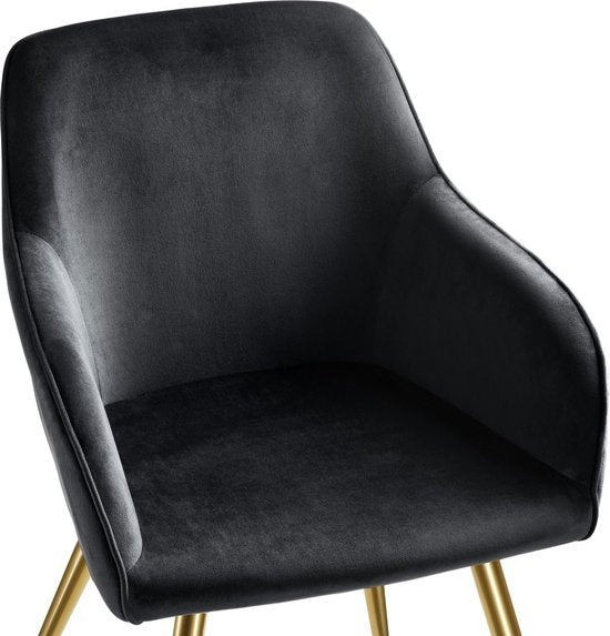 tectake - Stoel - eetkamerstoel - Marilyn fluweellook goud zwart/goud - 403654