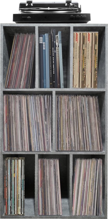 LP-Schallplattenschrank - Plattenschrank - Aufbewahrung von LP-Schallplatten - Bücherregal - 8 Fächer - graue Betonoptik