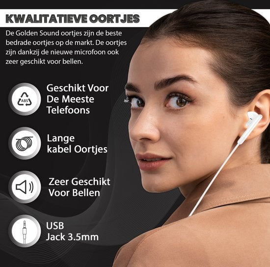 Golden Sound Wired Earbuds - Ohrhörer mit Kabel und Mikrofon - 3,5 mm Klinkenanschluss