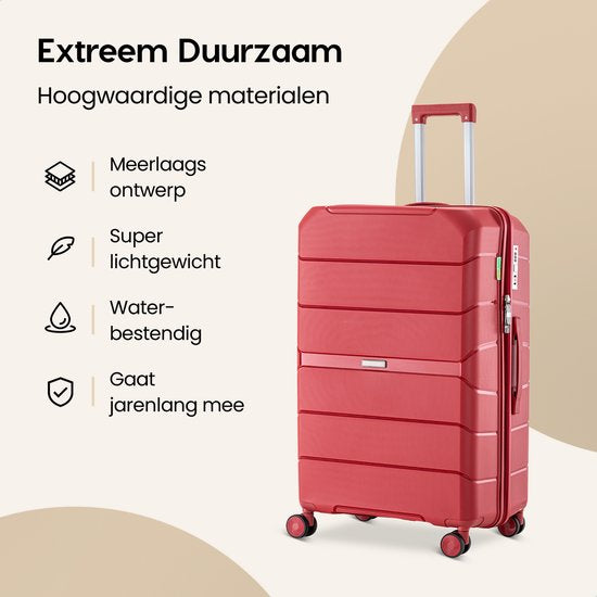 SKYCASES Urban Adventurer - Mittelgroßer Reisekoffer - Zahlenschloss - 44x27x66cm - 78L - Reisekoffer mit Kofferschloss - Spinner-Räder - Rot V2