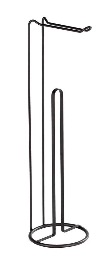 WENKO 2-in-1-Toilettenpapierhalter „Lugano“ in mattschwarzem Stahl – Halter für Ersatzrolle – Freistehender Toilettenpapierhalter – Stehender WC-Papierhalter – Schwarz